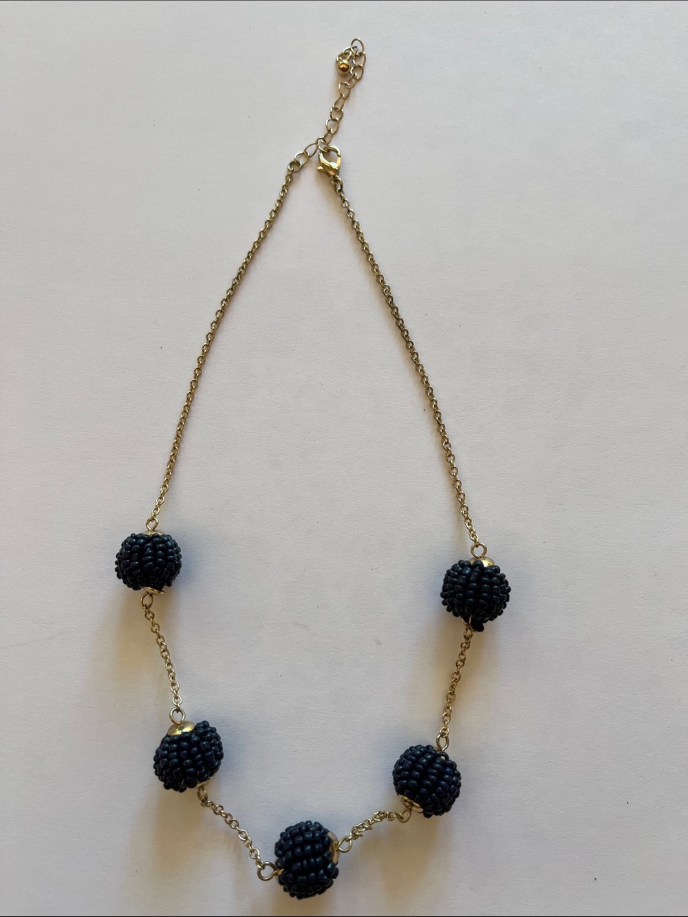 Gold Chain Necklace with Black Beaded Spheres